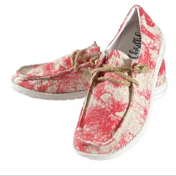 Very G Women's shoe canvas lace-up Slip On SWIRL Casual Shoe Red - Picture 2 of 4